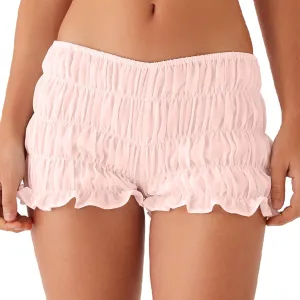 NUFIWI Women Y2k Ruched Mini Shorts Low Waist Ruffle Frill Bloomers Lounge Pajamas Shorts Smocked Micro Shorts Sleepwear