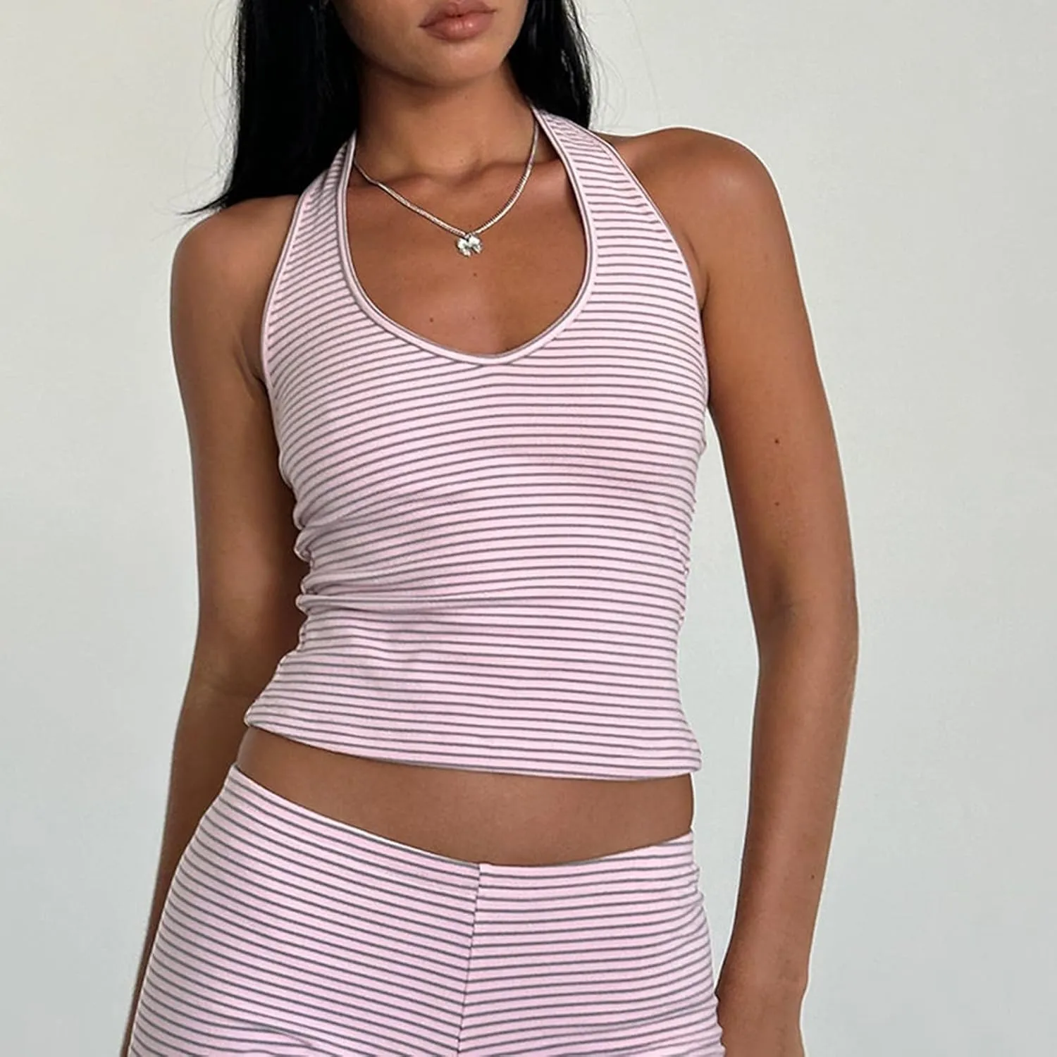 NUFIWI Y2k Striped Shorts for Women High Waist Stretch Micro Boy Shorts Slim Fit Pajamas Bottoms Lounge Shorts Sleepwear
