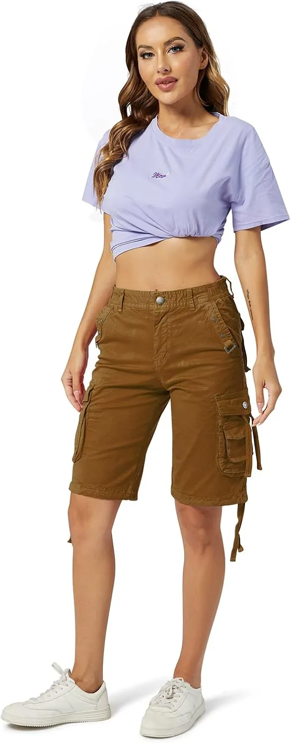OCHENTA Women's Cargo Shorts with Multi Pockets Casual Bermuda Hiking Shorts