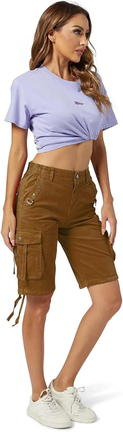 OCHENTA Women's Cargo Shorts with Multi Pockets Casual Bermuda Hiking Shorts