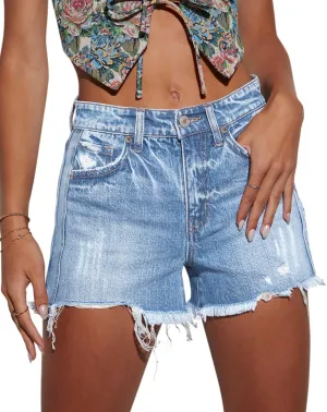 onlypuff Women Denim Shorts Cut Off Mid Rise Frayed Jean Shorts