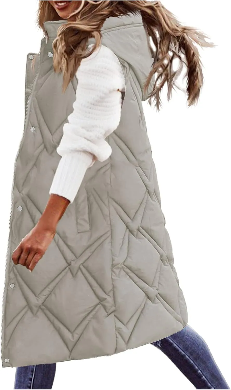 Outdoor With Hood Sleeveless Jacket With Pockets Down Women's Winter Long Warm Popcorn Cardigans for Women