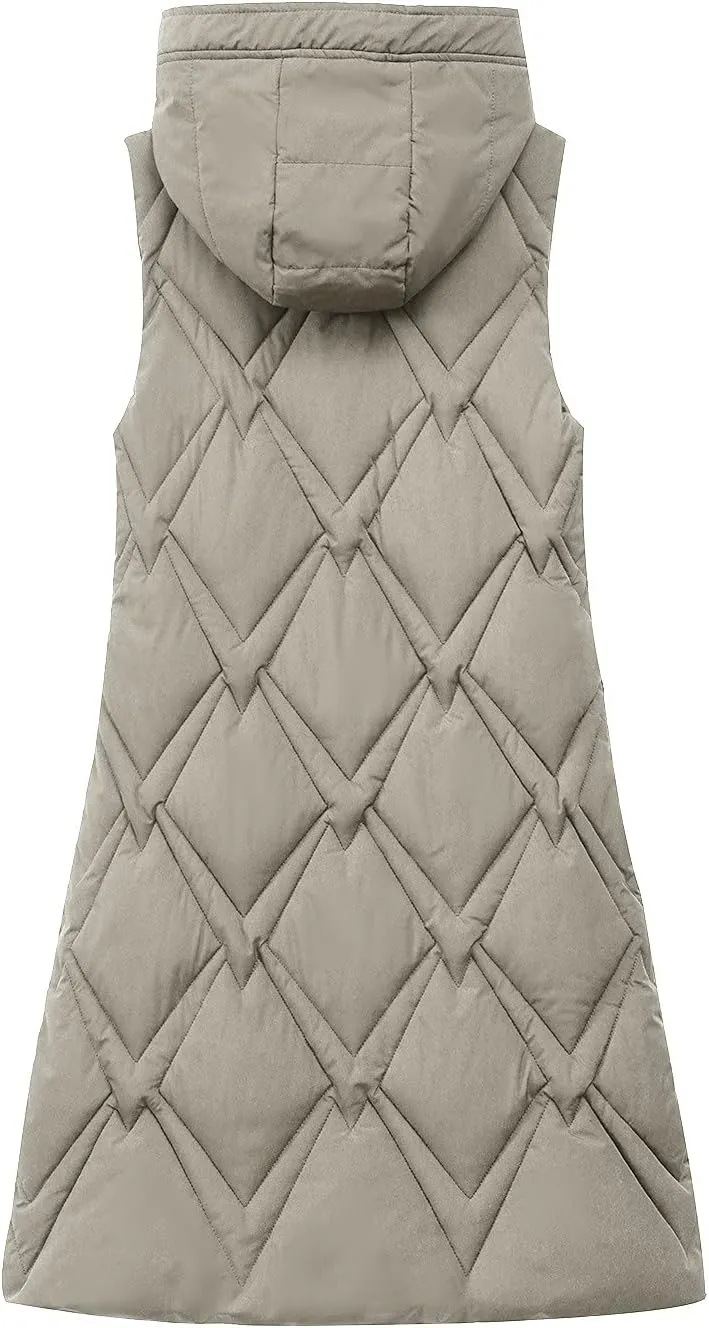 Outdoor With Hood Sleeveless Jacket With Pockets Down Women's Winter Long Warm Popcorn Cardigans for Women