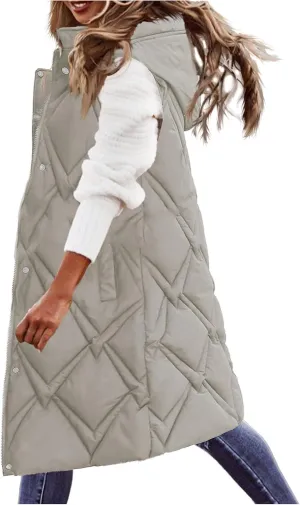 Outdoor With Hood Sleeveless Jacket With Pockets Down Women's Winter Long Warm Popcorn Cardigans for Women