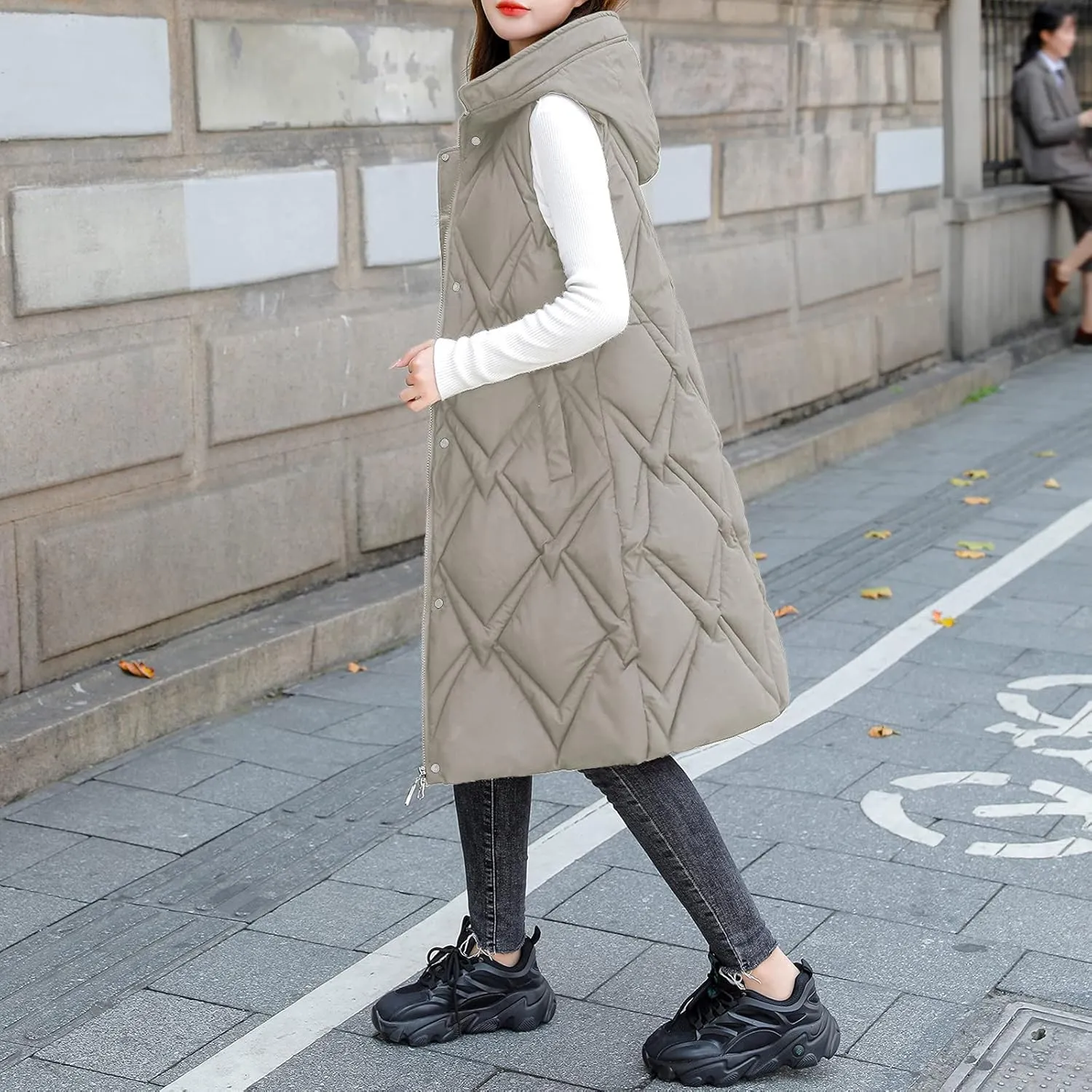 Outdoor With Hood Sleeveless Jacket With Pockets Down Women's Winter Long Warm Popcorn Cardigans for Women