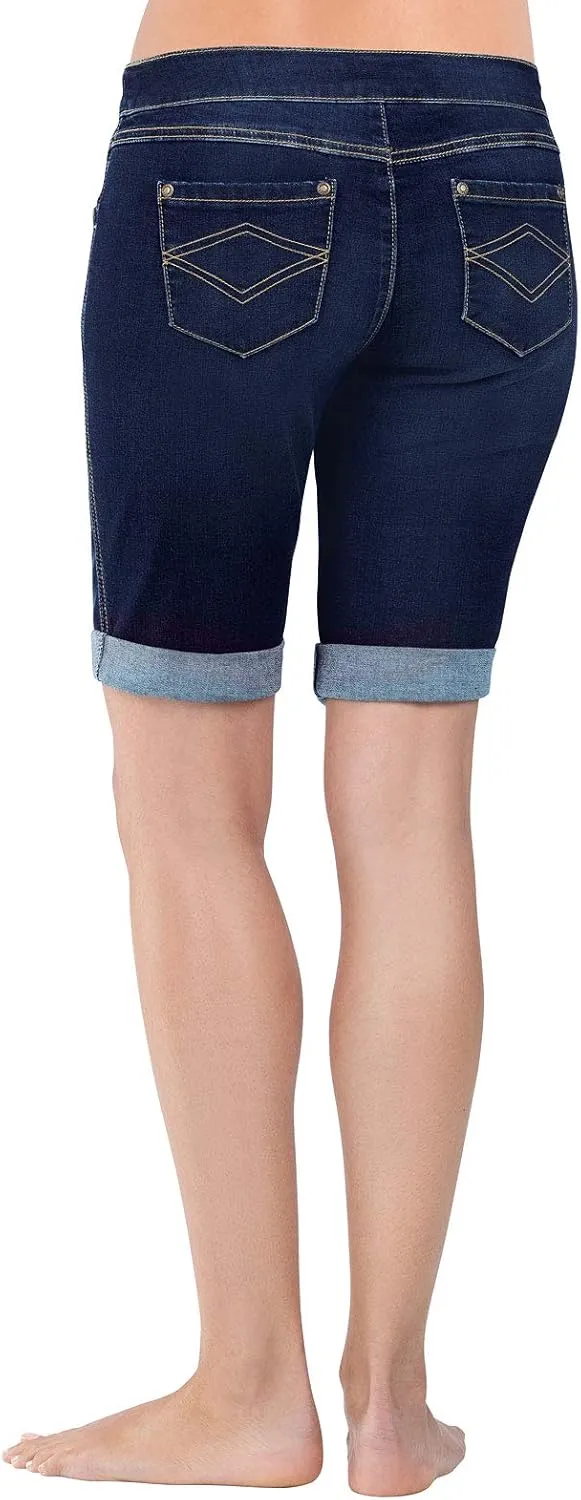 PajamaJeans Summer Knee Length Shorts for Women - Pull On Women's Shorts with Pockets, Stretch Denim Womens Shorts for Ladies