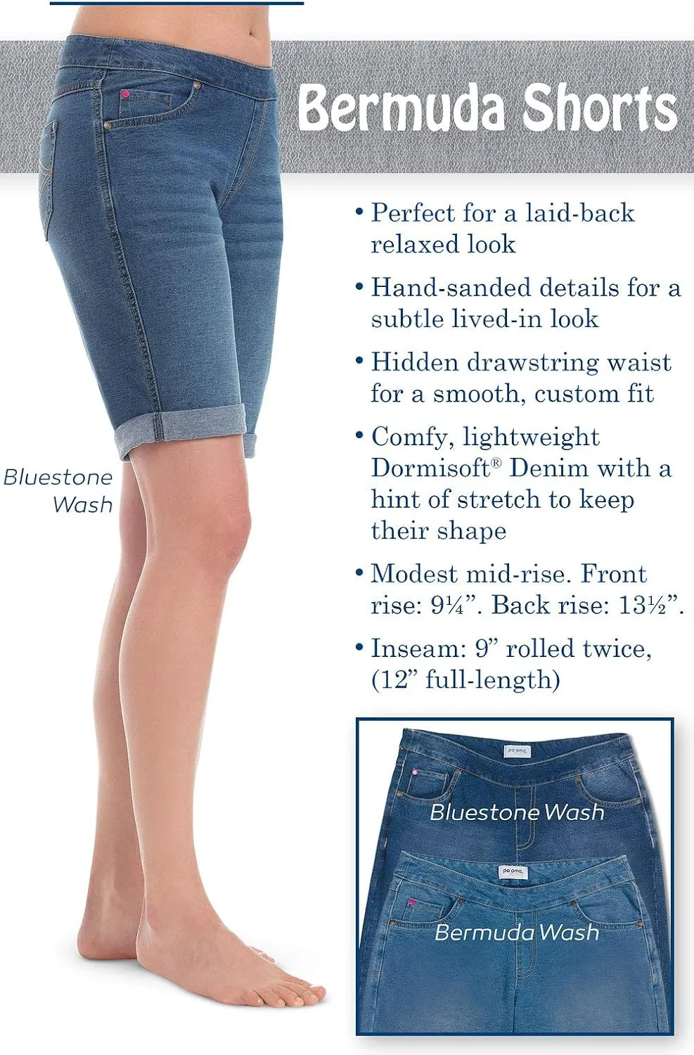 PajamaJeans Summer Knee Length Shorts for Women - Pull On Women's Shorts with Pockets, Stretch Denim Womens Shorts for Ladies