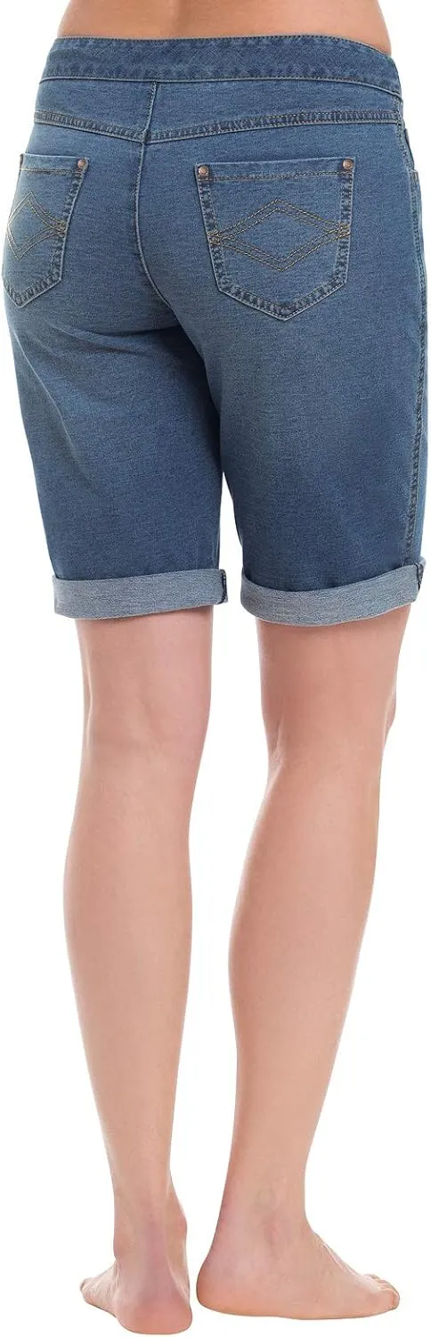 PajamaJeans Summer Knee Length Shorts for Women - Pull On Women's Shorts with Pockets, Stretch Denim Womens Shorts for Ladies