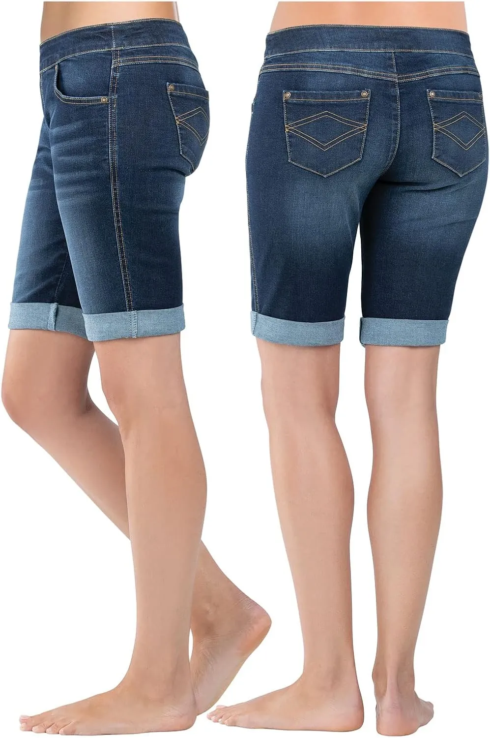 PajamaJeans Summer Knee Length Shorts for Women - Pull On Women's Shorts with Pockets, Stretch Denim Womens Shorts for Ladies
