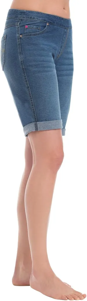 PajamaJeans Summer Knee Length Shorts for Women - Pull On Women's Shorts with Pockets, Stretch Denim Womens Shorts for Ladies