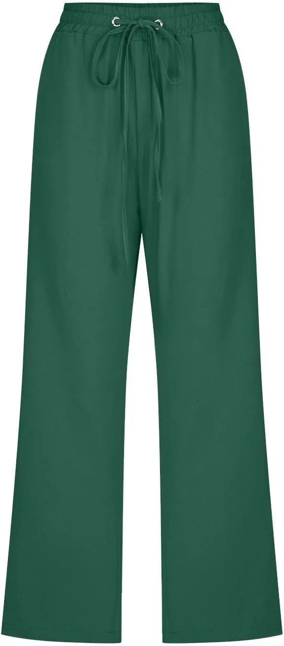 Pants for Women Dressy Casual 2024 Summer Cotton Linen Capris Drawstring Cropped Lounge Trousers Vacation Outfits