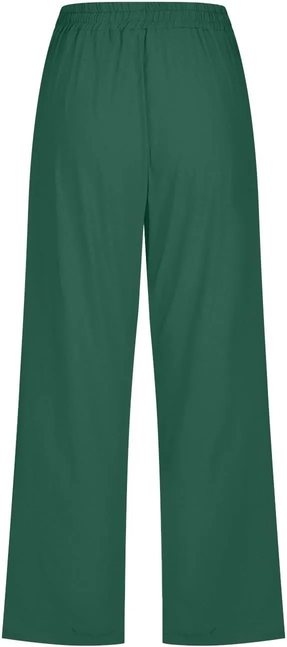 Pants for Women Dressy Casual 2024 Summer Cotton Linen Capris Drawstring Cropped Lounge Trousers Vacation Outfits