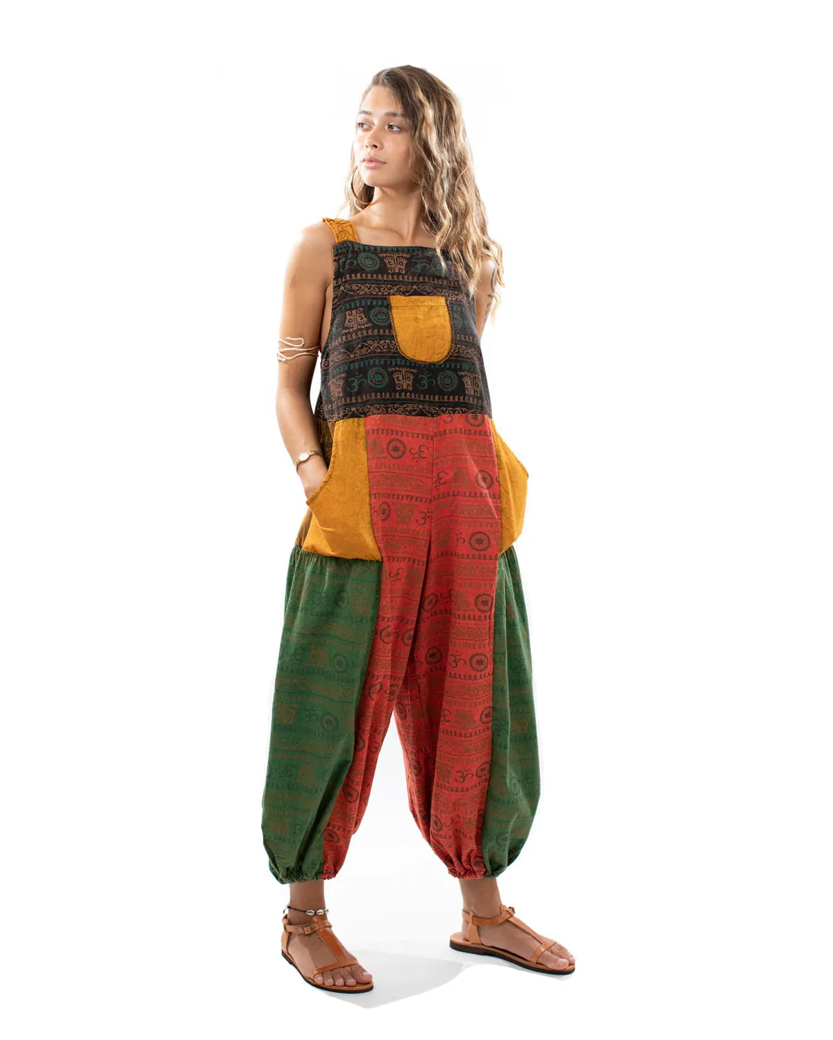 Patchwork Ohm Mandala Dungarees Yellow/Orange