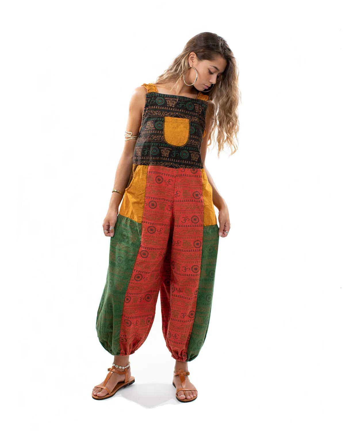 Patchwork Ohm Mandala Dungarees Yellow/Orange
