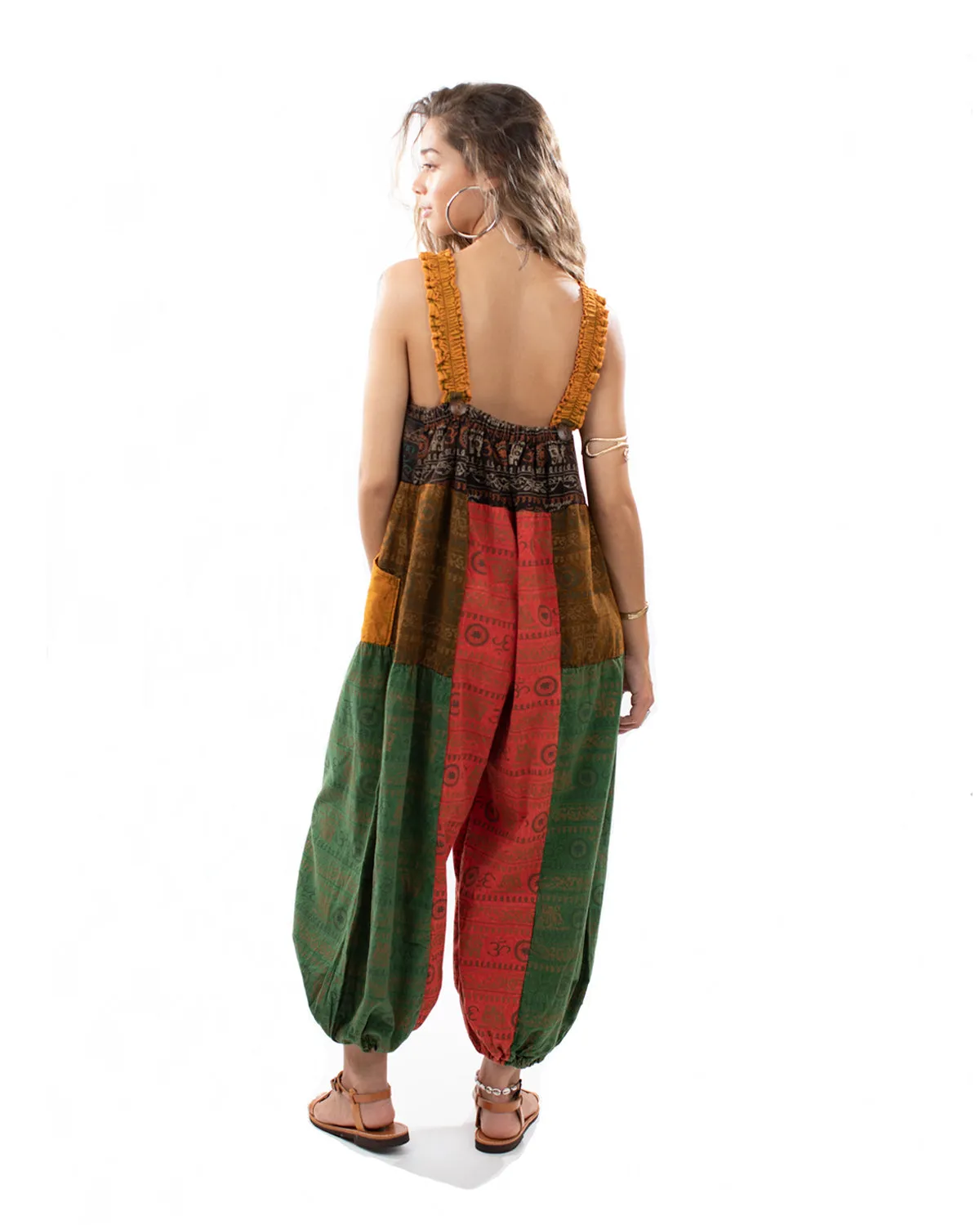 Patchwork Ohm Mandala Dungarees Yellow/Orange