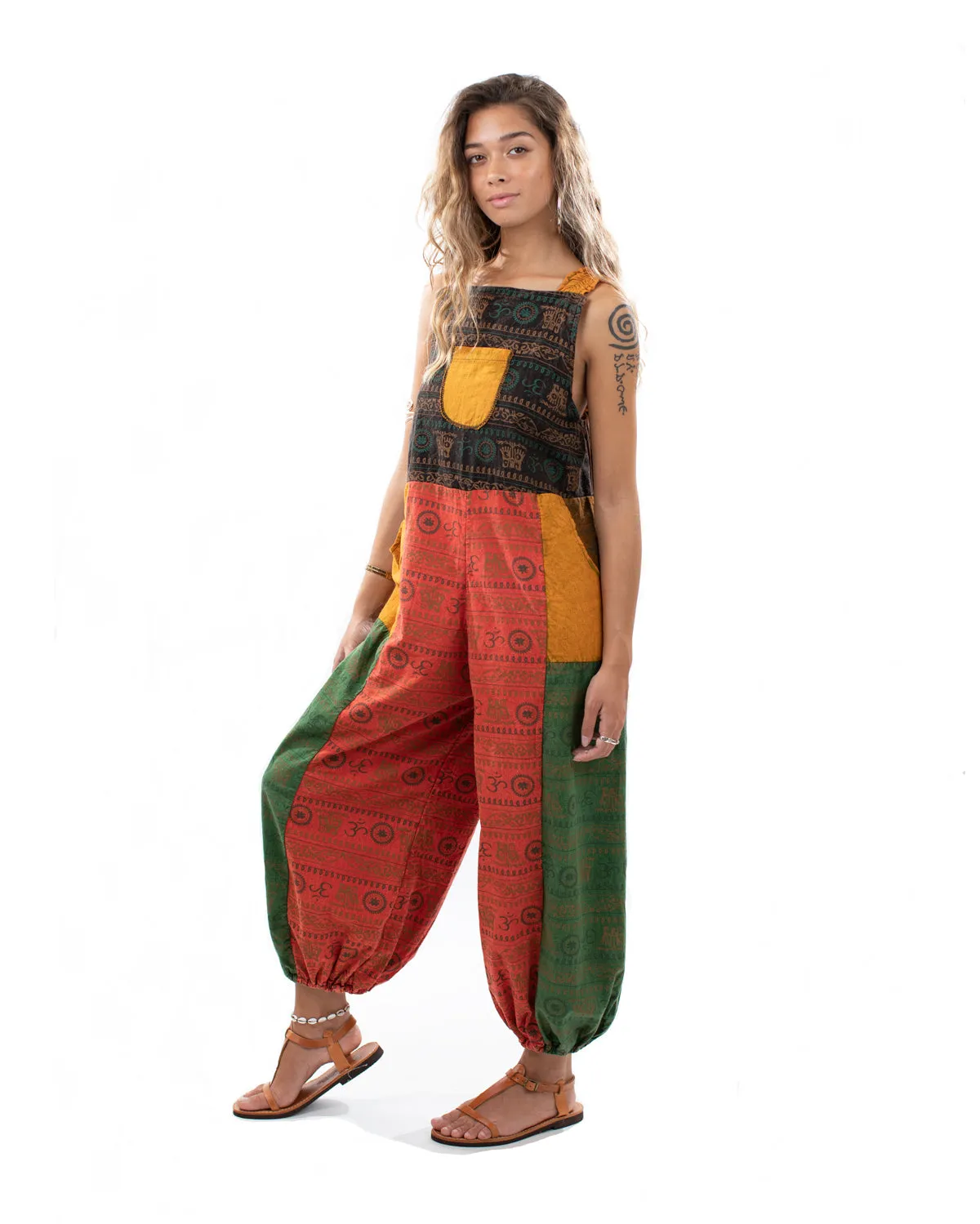 Patchwork Ohm Mandala Dungarees Yellow/Orange