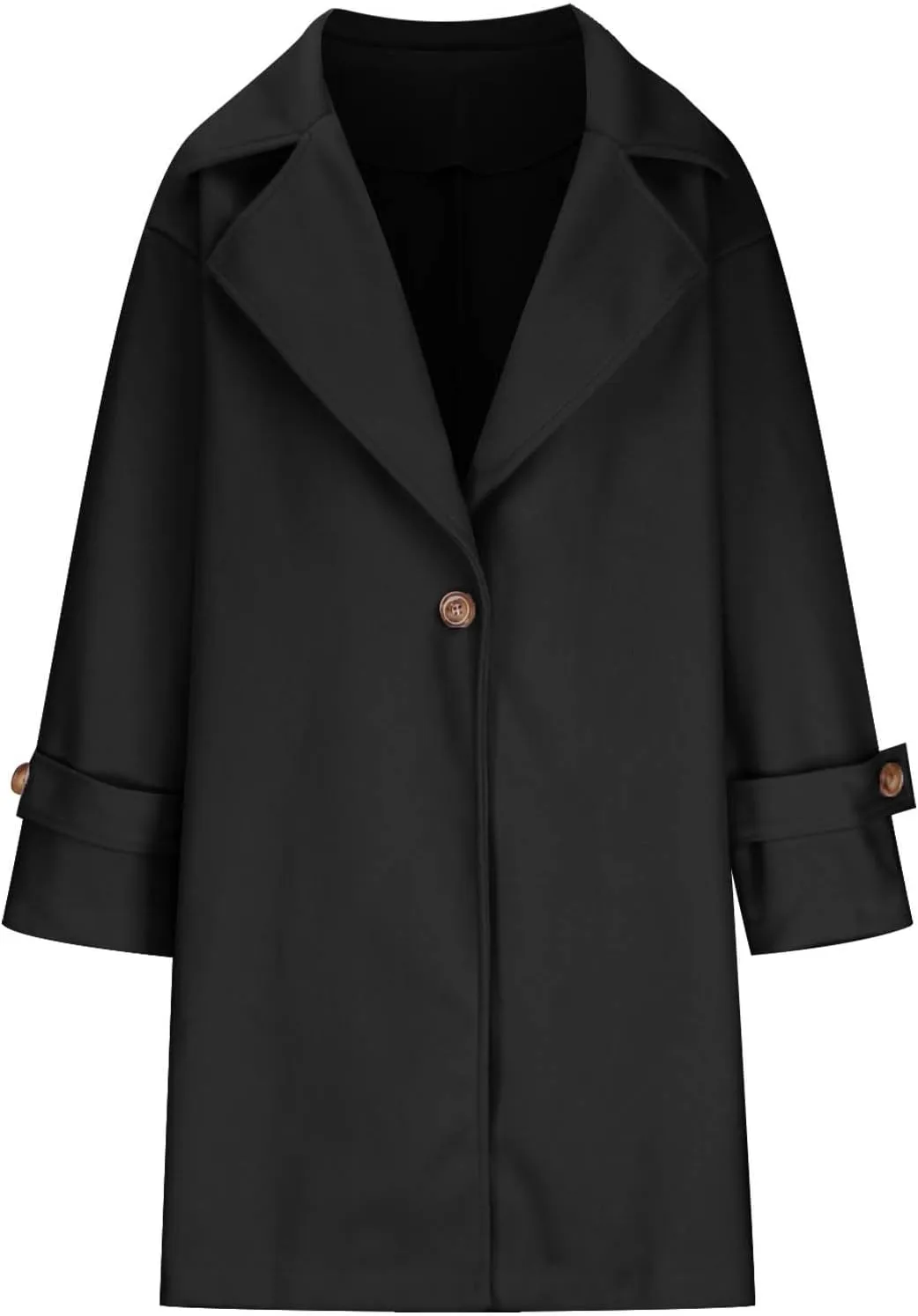Pea Coats for Women Notch Collar Single Breasted Mid-Long Trench Coat Essential Winter Warm Casual Woolen Overcoat