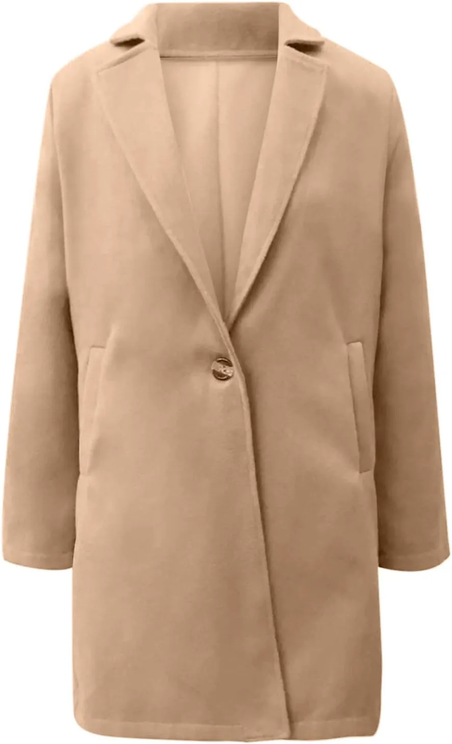 Pea Coats for Women Notch Collar Single Breasted Mid-Long Trench Coat Essential Winter Warm Casual Woolen Overcoat