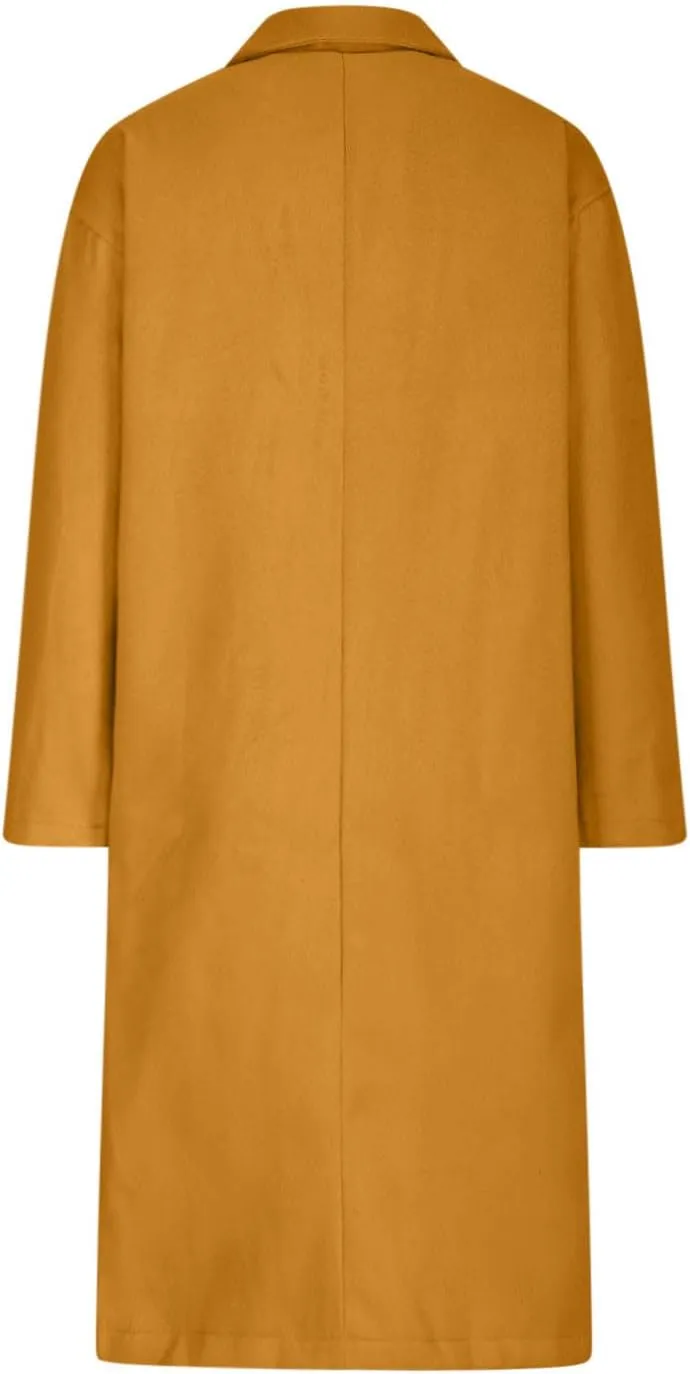 Pea Coats for Women Winter Wool Blend Camel Trench Coat Notch Lapel Double-Breasted Mid-Long Jacket Outwear