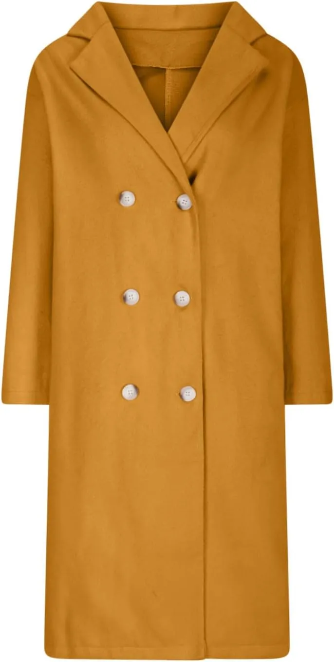 Pea Coats for Women Winter Wool Blend Camel Trench Coat Notch Lapel Double-Breasted Mid-Long Jacket Outwear