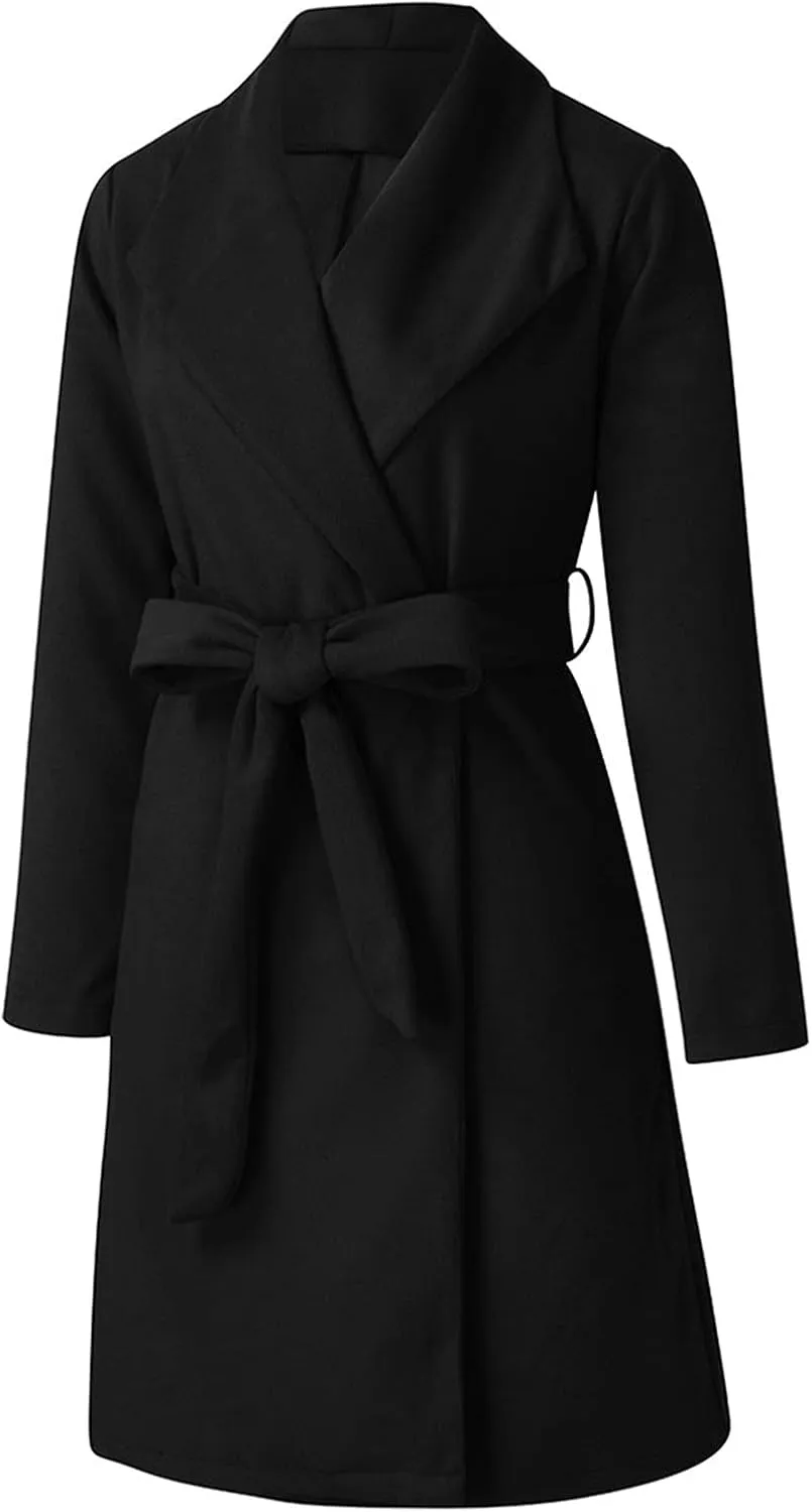 Pea Coats for Women Winter Wool Blend Trench Coat Elegant Double Breasted Lapel Jacket Mid Long Length Dress Coats