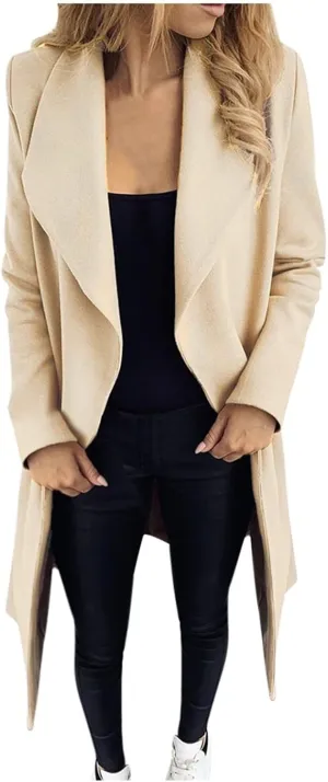 Pea Coats for Women Winter Wool Blend Trench Coat Elegant Double Breasted Lapel Jacket Mid Long Length Dress Coats