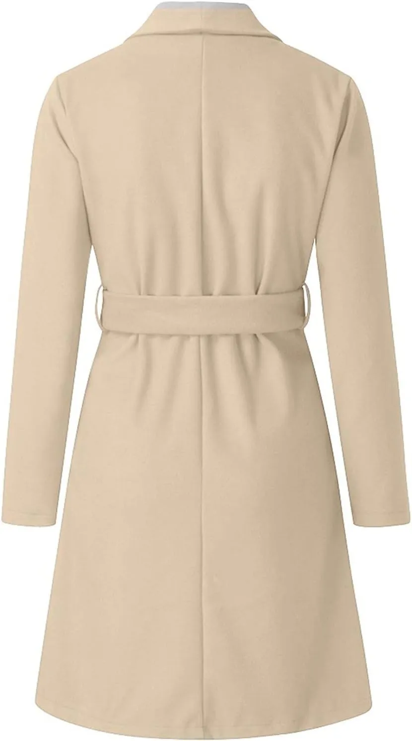 Pea Coats for Women Winter Wool Blend Trench Coat Elegant Double Breasted Lapel Jacket Mid Long Length Dress Coats