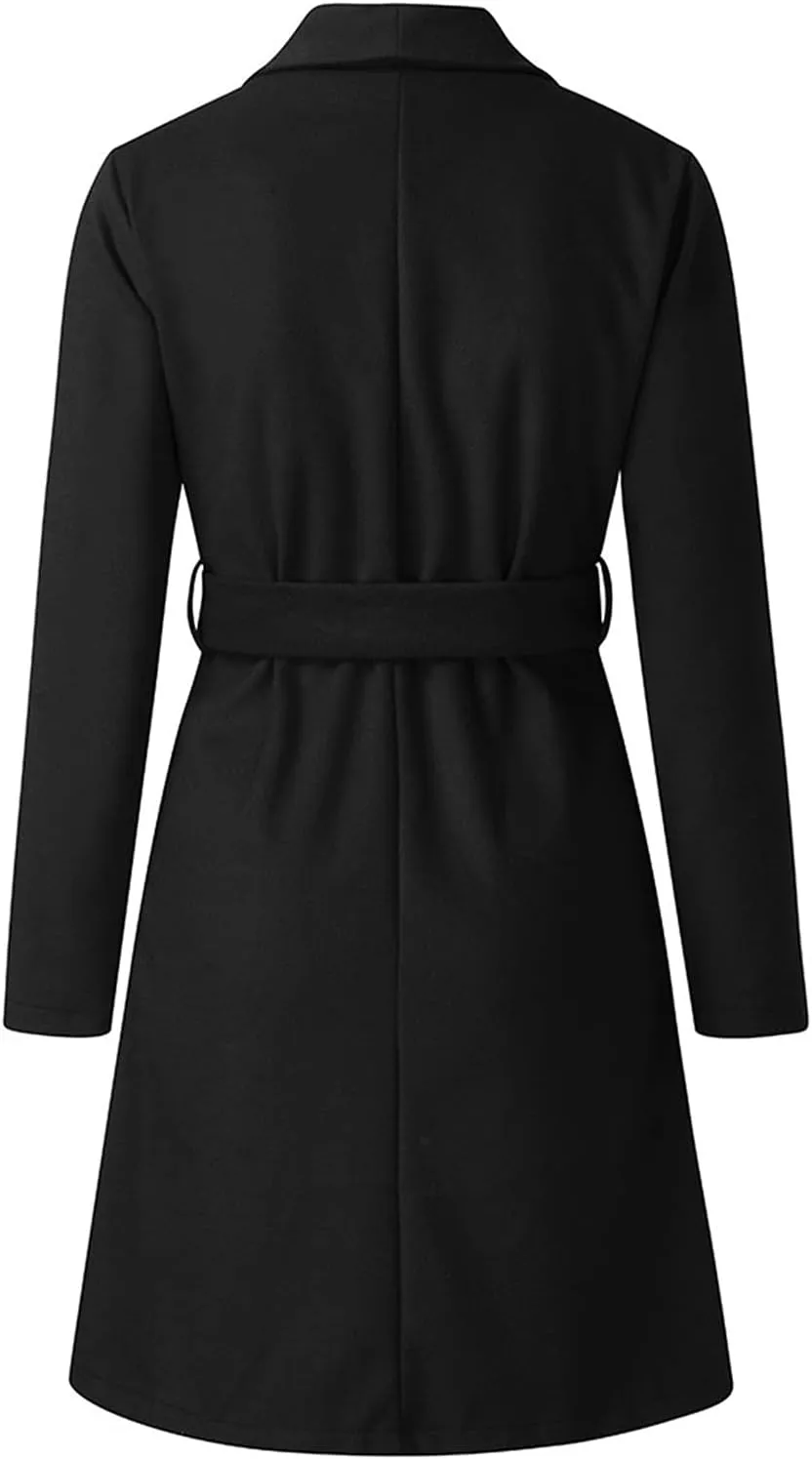 Pea Coats for Women Winter Wool Blend Trench Coat Elegant Double Breasted Lapel Jacket Mid Long Length Dress Coats