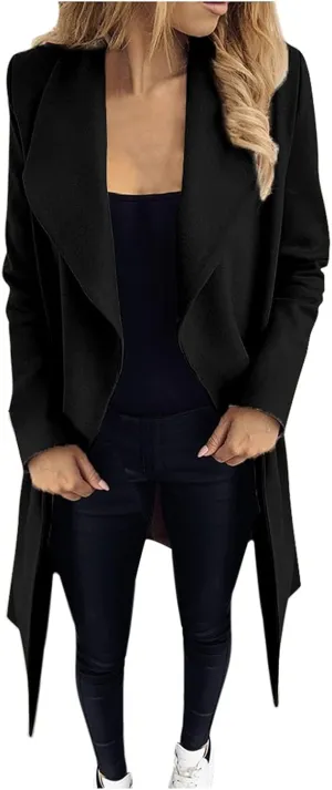 Pea Coats for Women Winter Wool Blend Trench Coat Elegant Double Breasted Lapel Jacket Mid Long Length Dress Coats