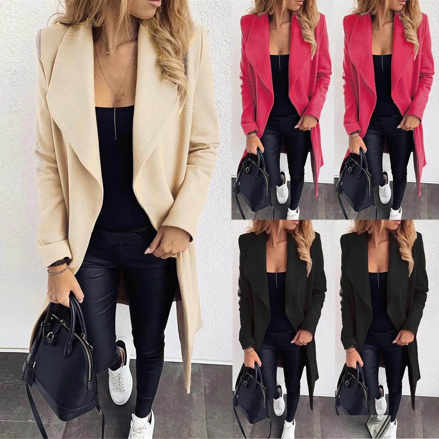 Pea Coats for Women Winter Wool Blend Trench Coat Elegant Double Breasted Lapel Jacket Mid Long Length Dress Coats