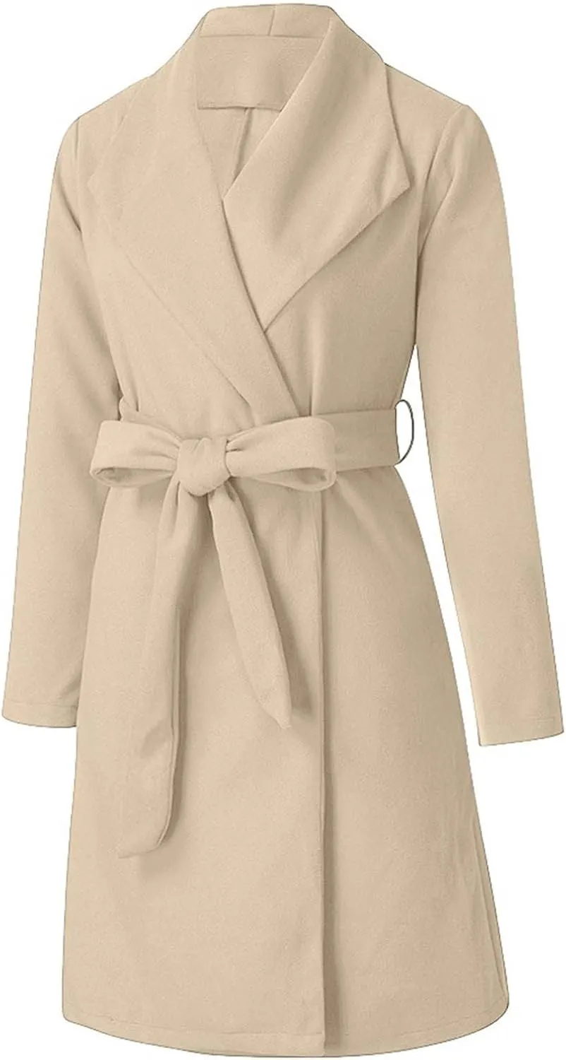 Pea Coats for Women Winter Wool Blend Trench Coat Elegant Double Breasted Lapel Jacket Mid Long Length Dress Coats