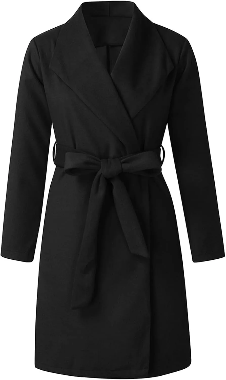 Pea Coats for Women Winter Wool Blend Trench Coat Elegant Double Breasted Lapel Jacket Mid Long Length Dress Coats