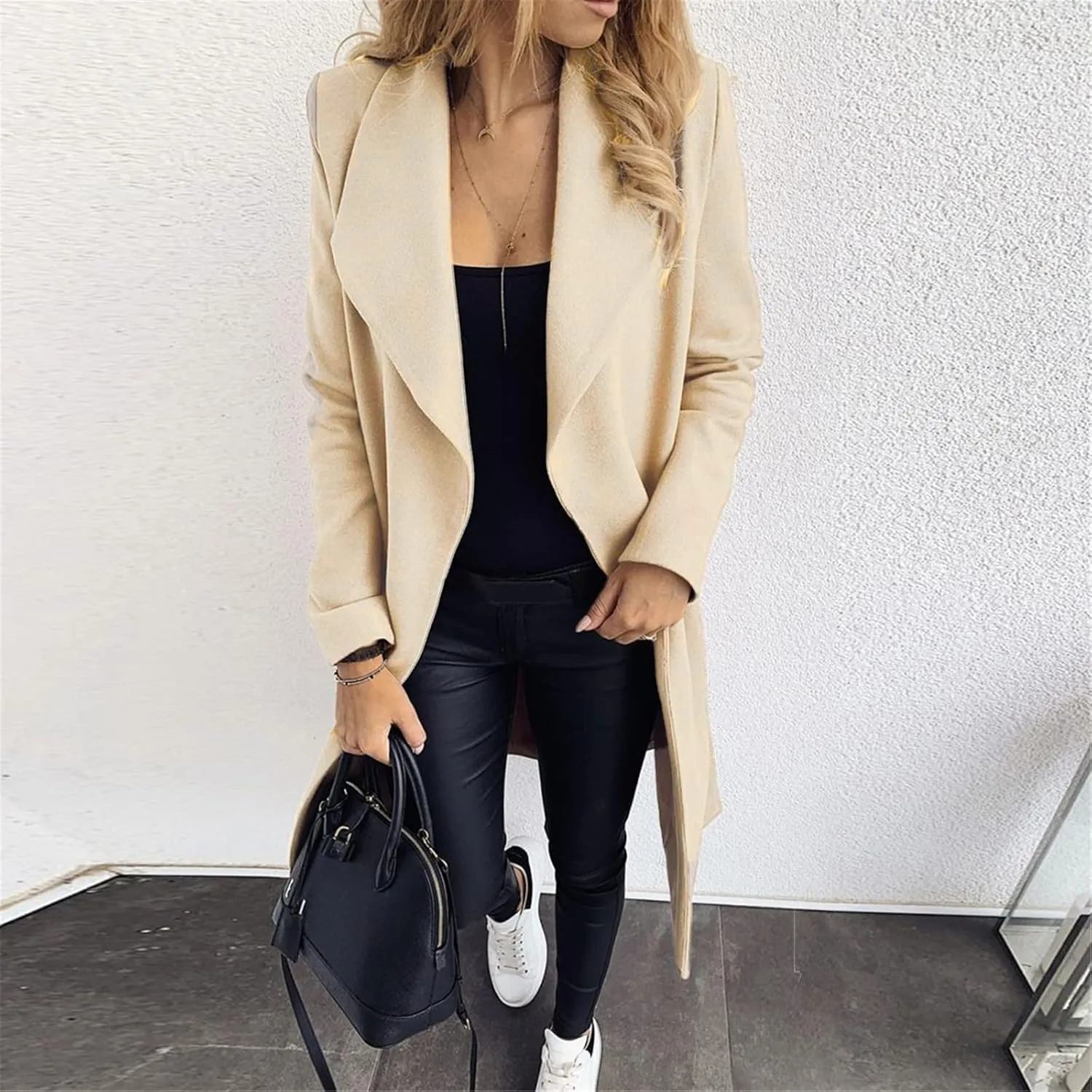Pea Coats for Women Winter Wool Blend Trench Coat Elegant Double Breasted Lapel Jacket Mid Long Length Dress Coats