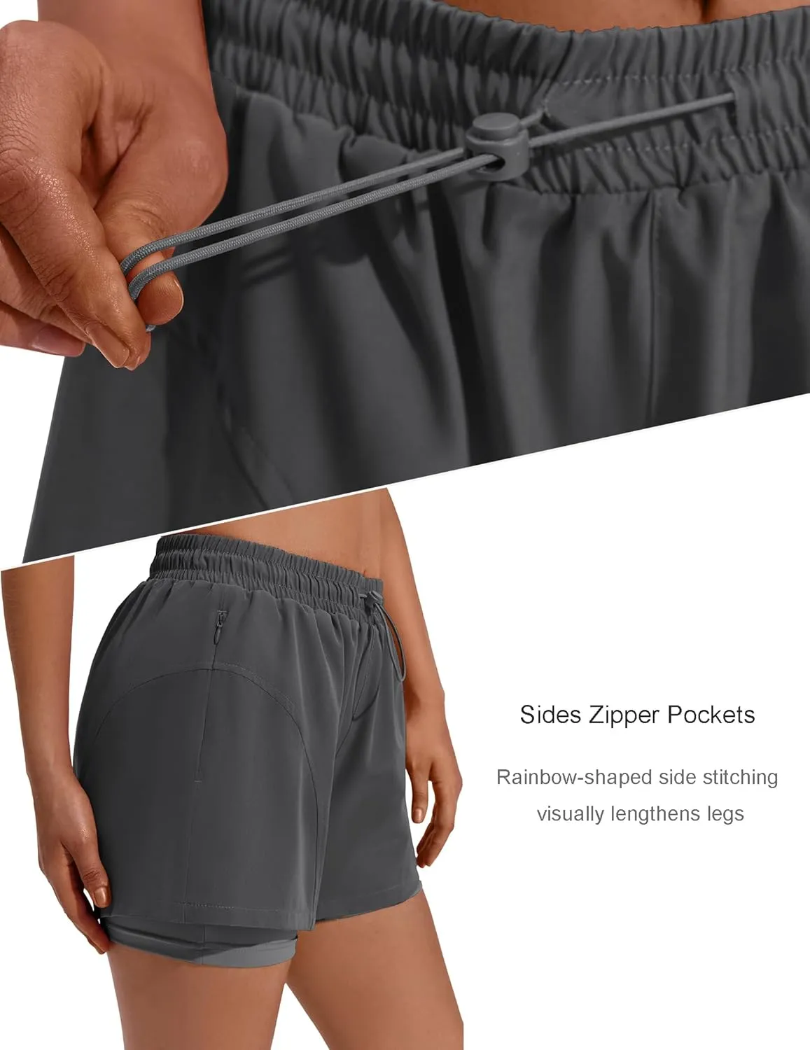 PINSPARK Athletic Shorts for Women High Waisted Workout Short 2 in 1 Running Shorts Gym Shorts with Zipper Pockets