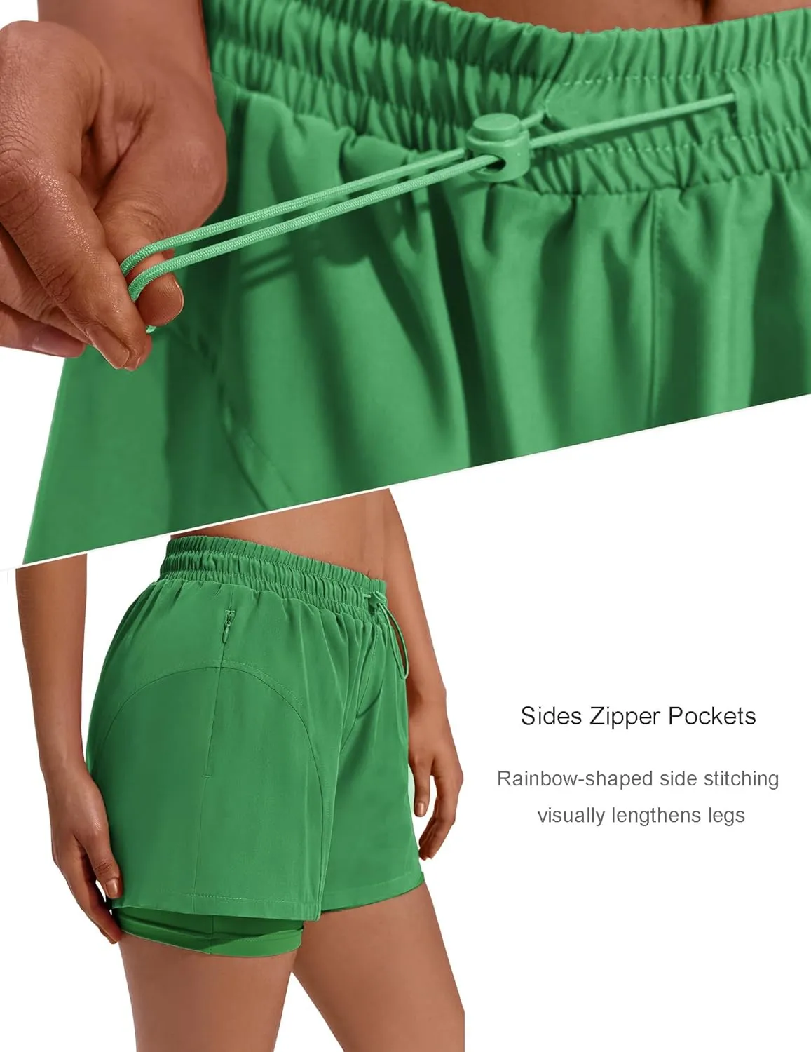 PINSPARK Athletic Shorts for Women High Waisted Workout Short 2 in 1 Running Shorts Gym Shorts with Zipper Pockets