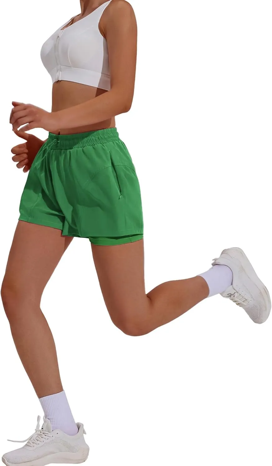 PINSPARK Athletic Shorts for Women High Waisted Workout Short 2 in 1 Running Shorts Gym Shorts with Zipper Pockets