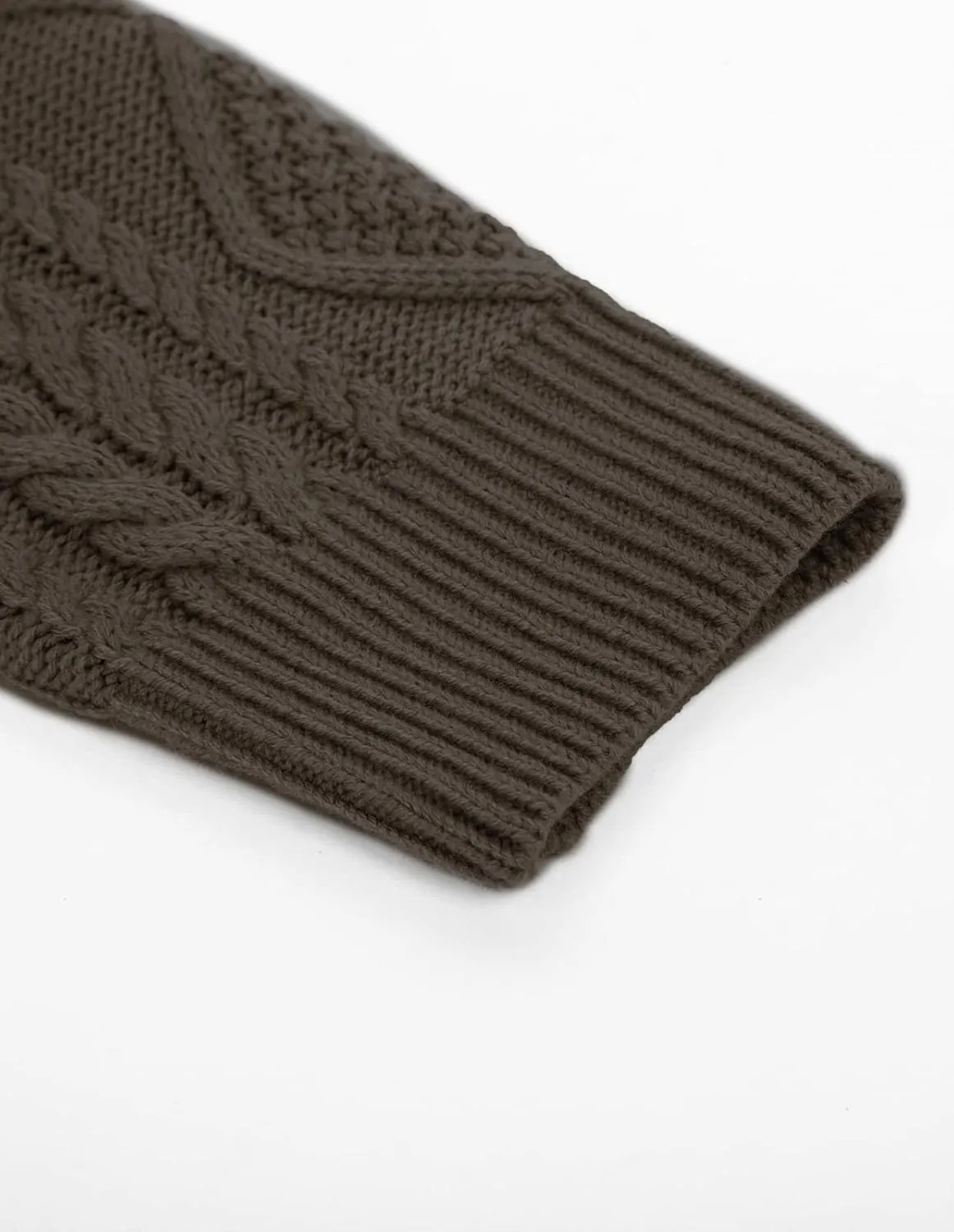 PJ PAUL JONES Men's Military Pullover Sweater Crewneck Vintage Cable Knit Sweater with Suede Patchwork