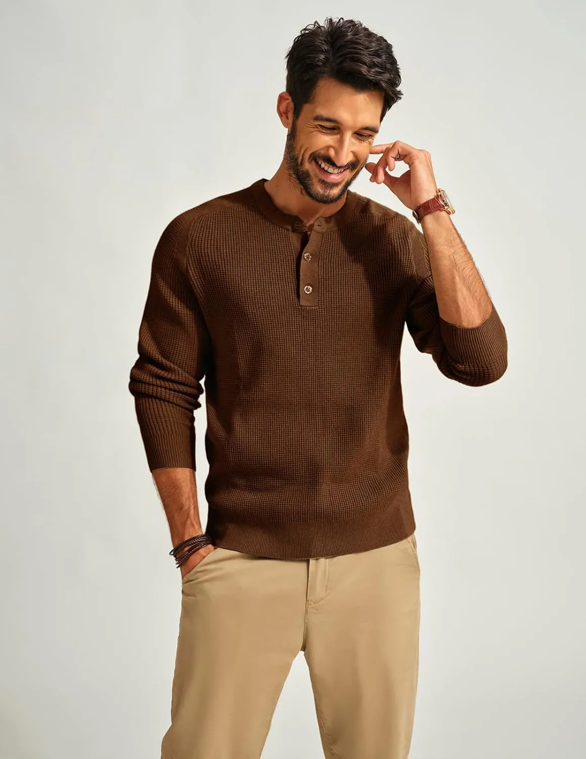PJ PAUL JONES Mens Sweater Waffle Crewneck Pullover Sweaters Henley Sweater