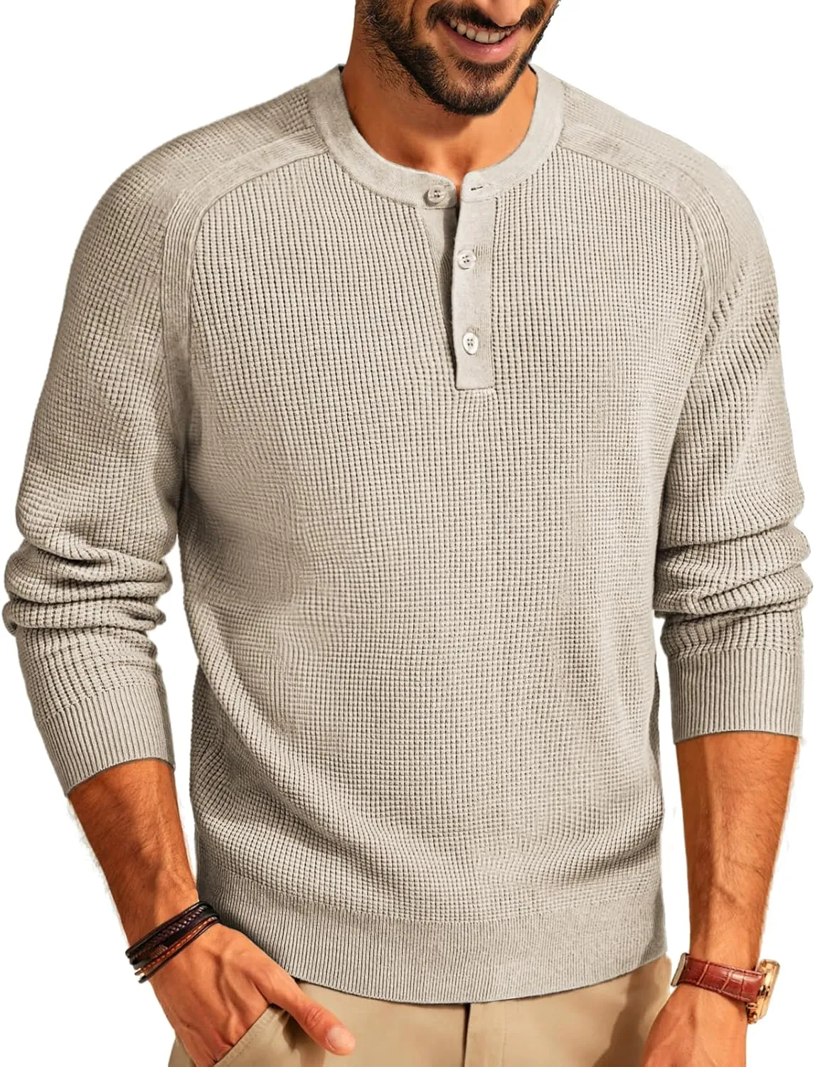 PJ PAUL JONES Mens Sweater Waffle Crewneck Pullover Sweaters Henley Sweater
