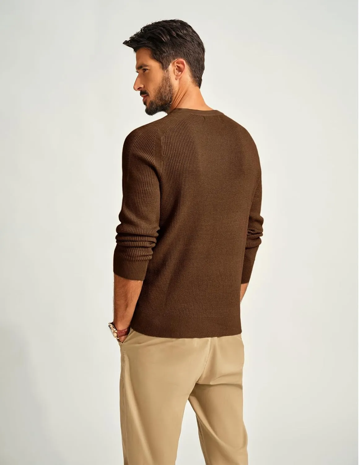 PJ PAUL JONES Mens Sweater Waffle Crewneck Pullover Sweaters Henley Sweater