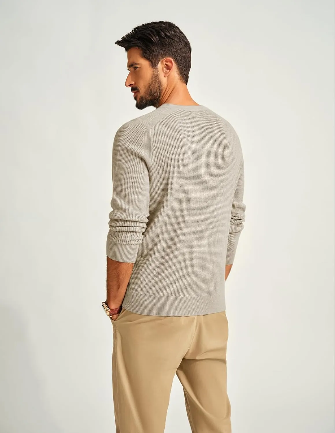 PJ PAUL JONES Mens Sweater Waffle Crewneck Pullover Sweaters Henley Sweater