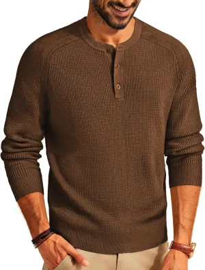 PJ PAUL JONES Mens Sweater Waffle Crewneck Pullover Sweaters Henley Sweater
