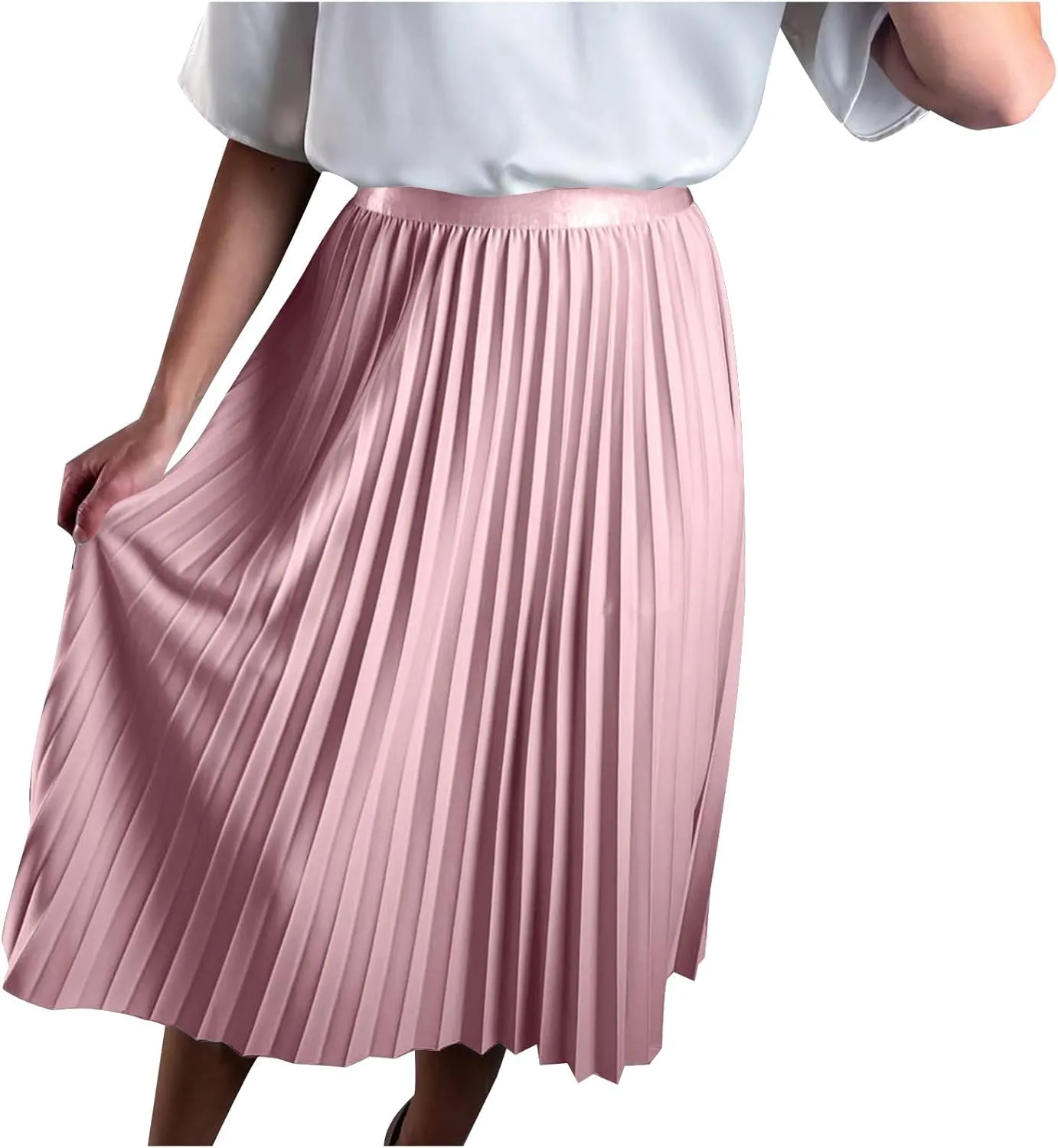 Pleated Midi Skirt Fall Winter High Waist Swing Skirts Elegant Solid Color Half Skirt Flowy a Line Ruffle Skirts