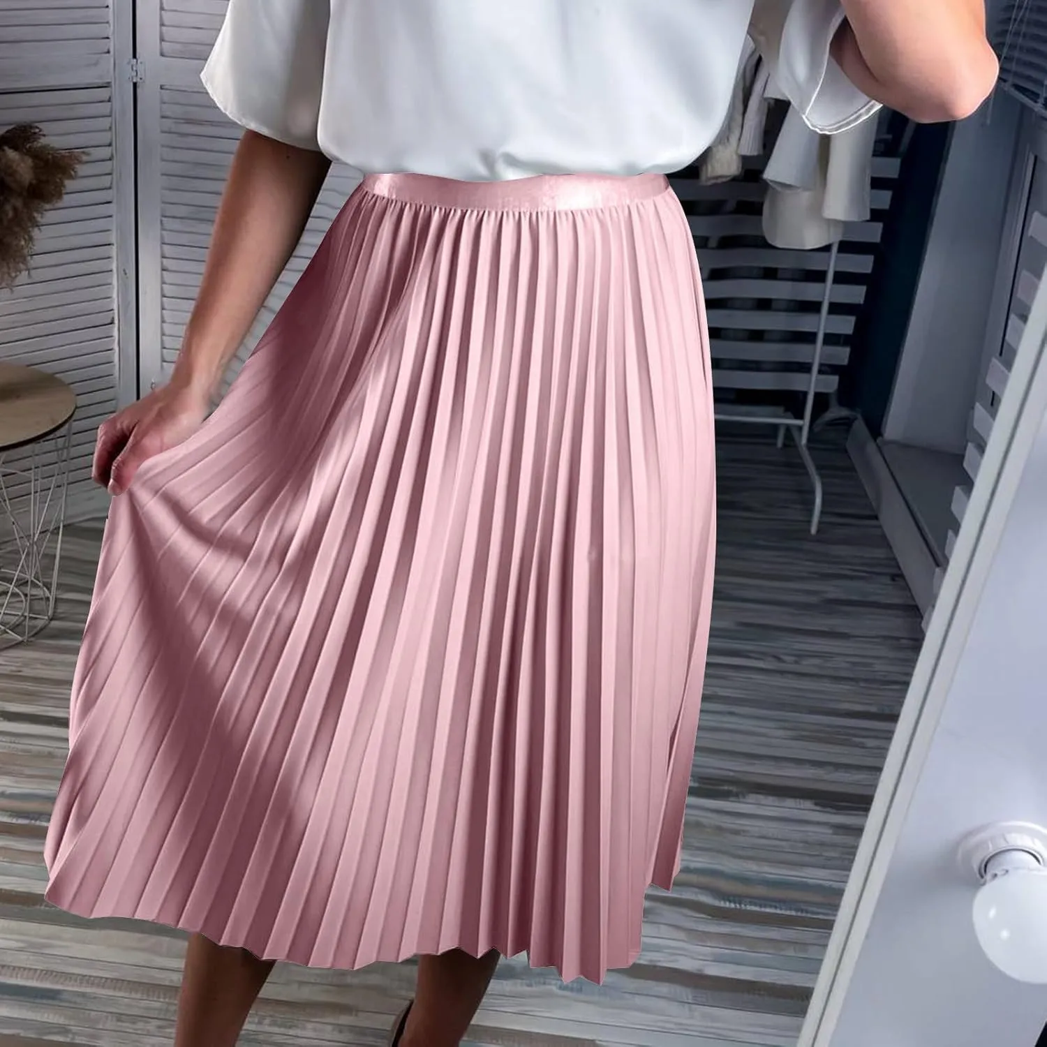 Pleated Midi Skirt Fall Winter High Waist Swing Skirts Elegant Solid Color Half Skirt Flowy a Line Ruffle Skirts