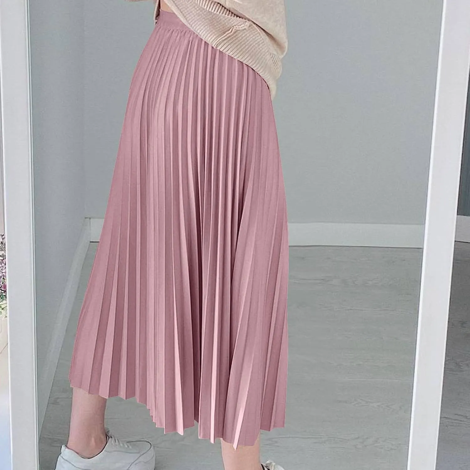 Pleated Midi Skirt Fall Winter High Waist Swing Skirts Elegant Solid Color Half Skirt Flowy a Line Ruffle Skirts