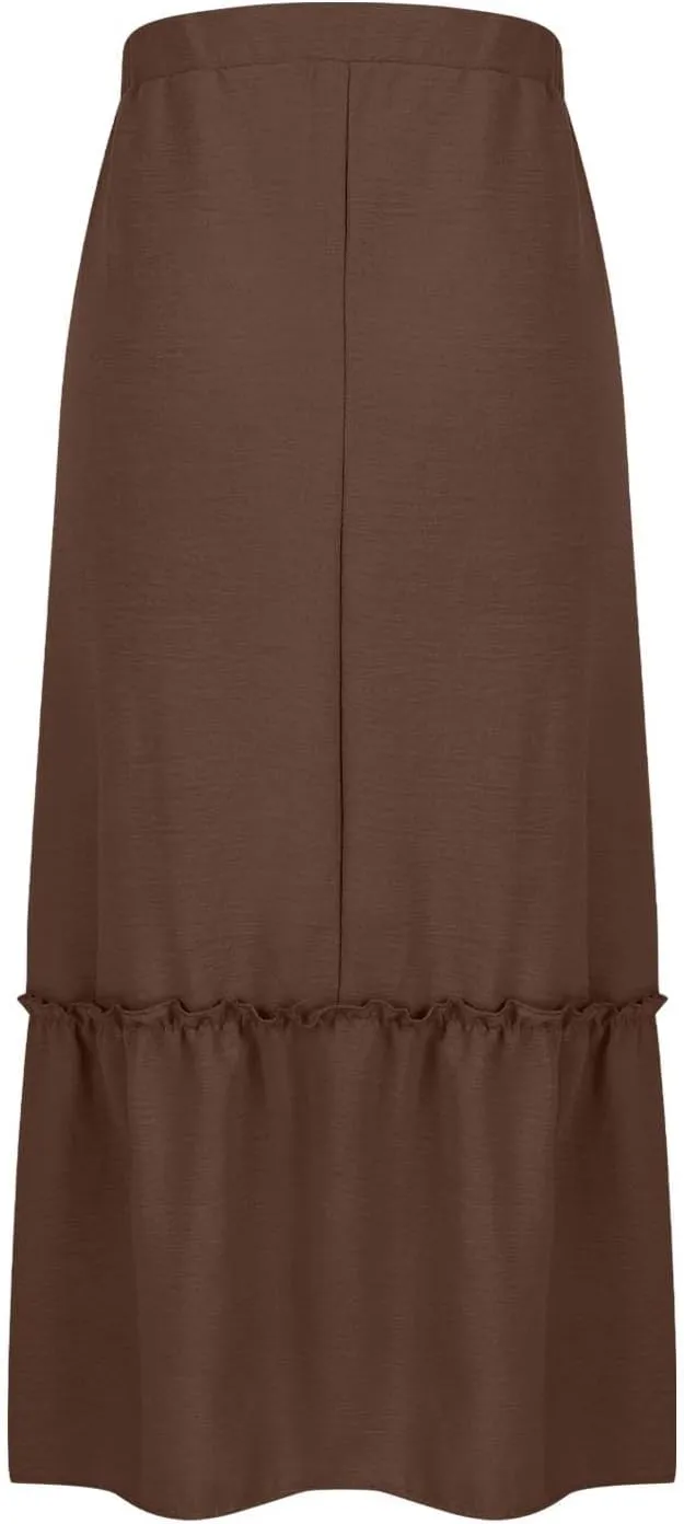 Pleated Midi Skirts for Women with Pockets, Elastic High Waisted Drawstring Skirt Womens Spring Skirts Trendy