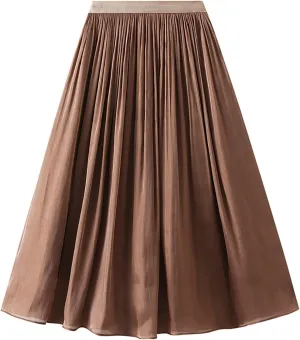 Pleated Skirts for Women 2024 Solid Color Spring Fall Midi Skirt High Waist A-Line Half Skirt Casual Flowy Skirts