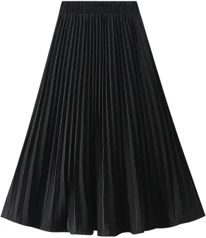 Pleated Skirts for Women 2024 Solid Color Spring Fall Midi Skirt High Waist A-Line Half Skirt Casual Flowy Skirts