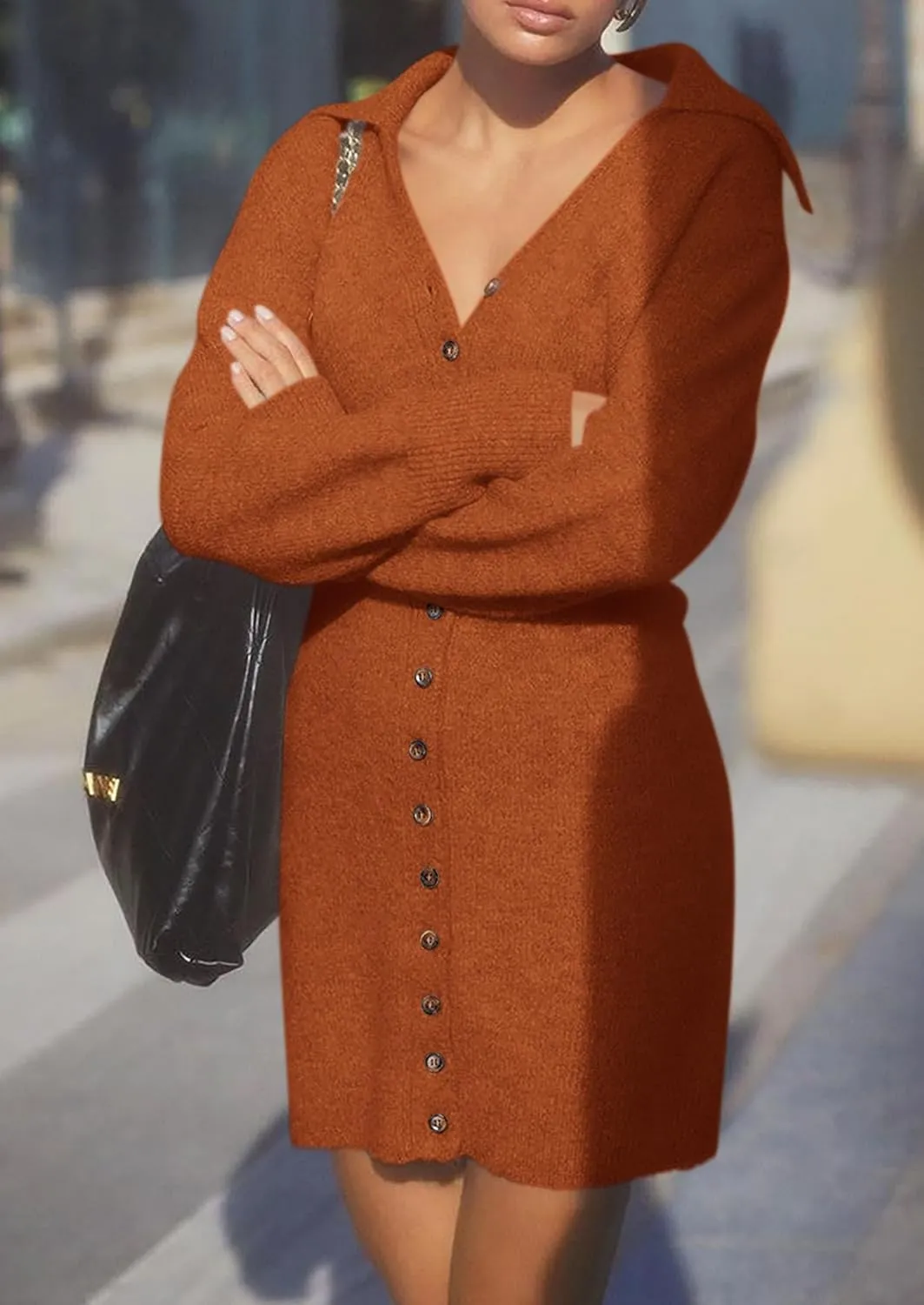 PRETTYGARDEN Sweater Dresses for Women 2025 Trendy Long Sleeve Button Down Short Spring Dress