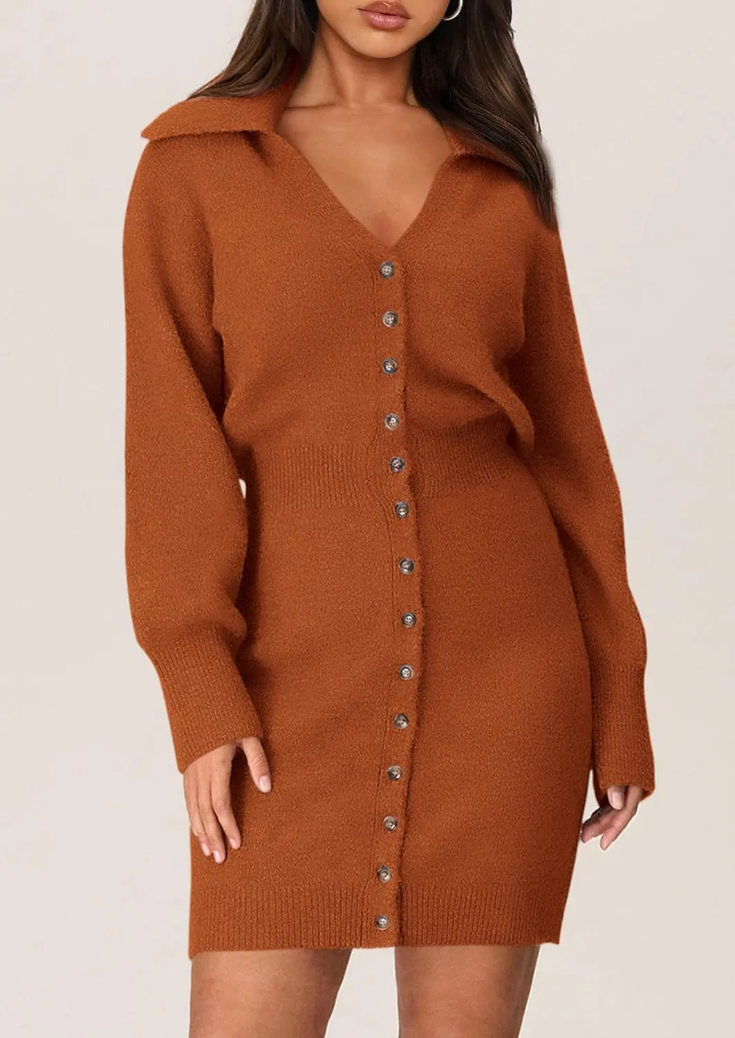 PRETTYGARDEN Sweater Dresses for Women 2025 Trendy Long Sleeve Button Down Short Spring Dress